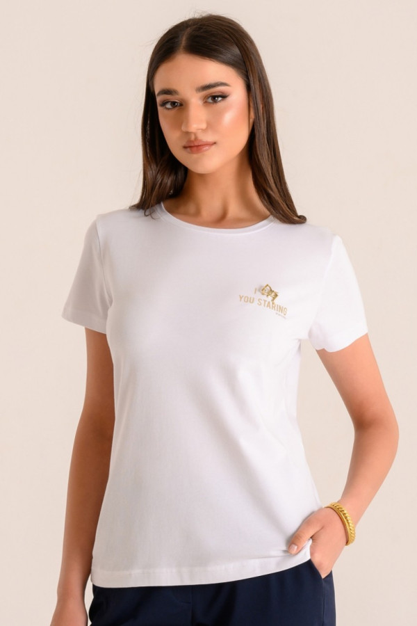 DERPOULI ΓΥΝΑΙΚΕΙΟ T-SHIRT ΒΑΜΒΑΚΕΡΟ ΚΟΝΤΟΜΑΝΙΚΟ ΛΕΥΚΟ 1.10.26-50065