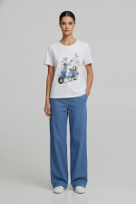 Γυναικείο t-shirt λευκό βαμβακερό με print σιελ scooter και butterflies 26-100VE