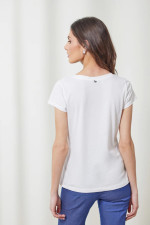 ENZZO ΓΥΝΑΙΚΕΙΑ ΜΠΛΟΥΖΑ T-SHIRT ΜΟΝΟΧΡΩΜΗ ΜΕ "V" CASIOPE ΛΕΥΚΟ 251022