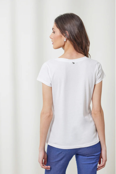 ENZZO ΓΥΝΑΙΚΕΙΑ ΜΠΛΟΥΖΑ T-SHIRT ΜΟΝΟΧΡΩΜΗ ΜΕ "V" CASIOPE ΛΕΥΚΟ 251022