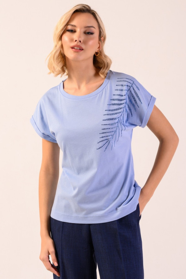 DERPOULI ΓΥΝΑΙΚΕΙΟ T-SHIRT ΒΑΜΒΑΚΕΡΟ ΜΕ ΣΧΕΔΙΟ ΣΤΡΑΣ ΣΙΕΛ 1.10.27021