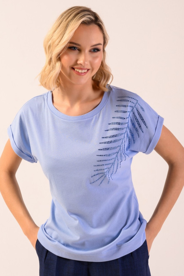 DERPOULI ΓΥΝΑΙΚΕΙΟ T-SHIRT ΒΑΜΒΑΚΕΡΟ ΜΕ ΣΧΕΔΙΟ ΣΤΡΑΣ ΣΙΕΛ 1.10.27021