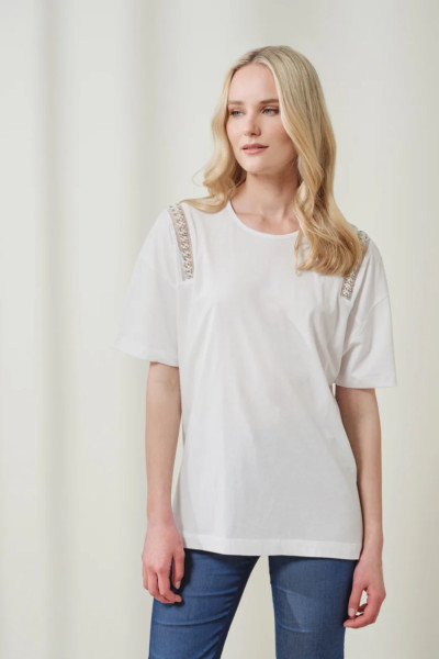 ENZZO ΓΥΝΑΙΚΕΙΑ ΜΠΛΟΥΖΑ SARIAH T-SHIRT ΜΕ ΤΡΕΣΑ ΛΕΥΚΟ 251337