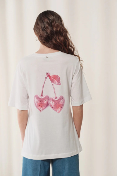 ENZZO ΓΥΝΑΙΚΕΙΑ ΜΠΛΟΥΖΑ T-SHIRT CHERRY ΜΕ ΤΥΠΩΜΑ ΣΤΗ ΠΛΑΤΗ ΛΕΥΚΟ 251137
