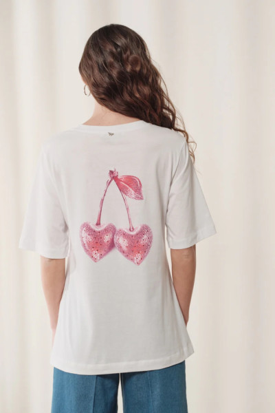 ENZZO ΓΥΝΑΙΚΕΙΑ ΜΠΛΟΥΖΑ T-SHIRT CHERRY ΜΕ ΤΥΠΩΜΑ ΣΤΗ ΠΛΑΤΗ ΛΕΥΚΟ 251137