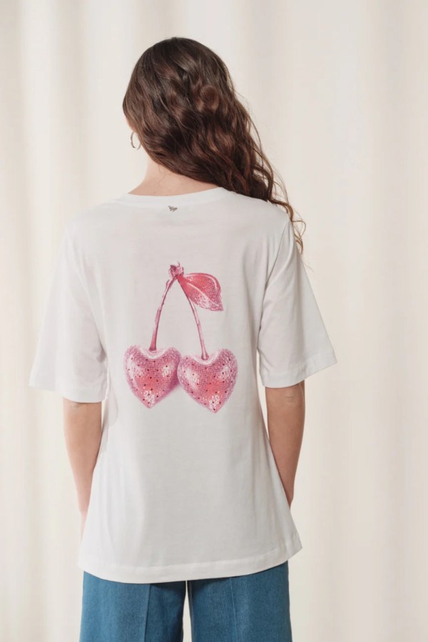 ENZZO ΓΥΝΑΙΚΕΙΑ ΜΠΛΟΥΖΑ T-SHIRT CHERRY ΜΕ ΤΥΠΩΜΑ ΣΤΗ ΠΛΑΤΗ ΛΕΥΚΟ 251137