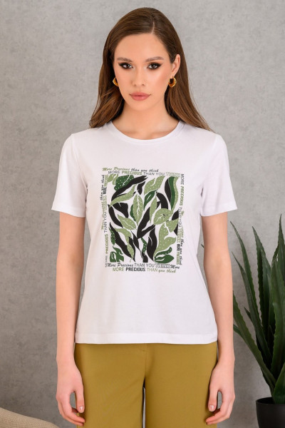 DERPOULI ΓΥΝΑΙΚΕΙΑ ΜΠΛΟΥΖΑ T-SHIRT ΜΕ ΛΑΔΙ ΤΥΠΩΜΑ ΛΕΥΚΟ 1.10.27289