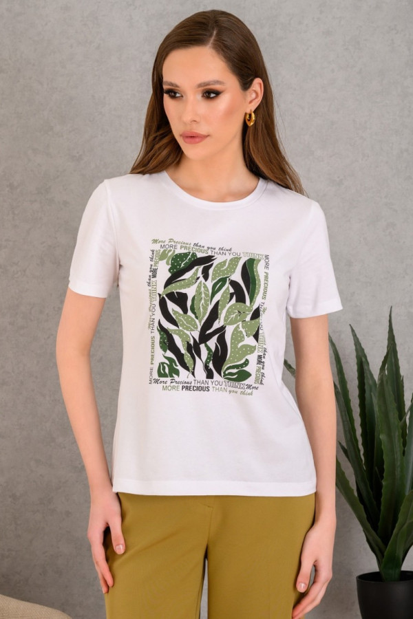 DERPOULI ΓΥΝΑΙΚΕΙΑ ΜΠΛΟΥΖΑ T-SHIRT ΜΕ ΛΑΔΙ ΤΥΠΩΜΑ ΛΕΥΚΟ 1.10.27289