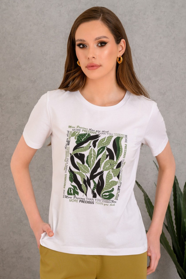 DERPOULI ΓΥΝΑΙΚΕΙΑ ΜΠΛΟΥΖΑ T-SHIRT ΜΕ ΛΑΔΙ ΤΥΠΩΜΑ ΛΕΥΚΟ 1.10.27289
