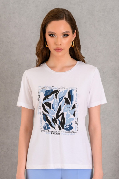 DERPOULI ΓΥΝΑΙΚΕΙΑ ΜΠΛΟΥΖΑ T-SHIRT ΜΕ ΣΙΕΛ ΤΥΠΩΜΑ ΛΕΥΚΟ 1.10.27289