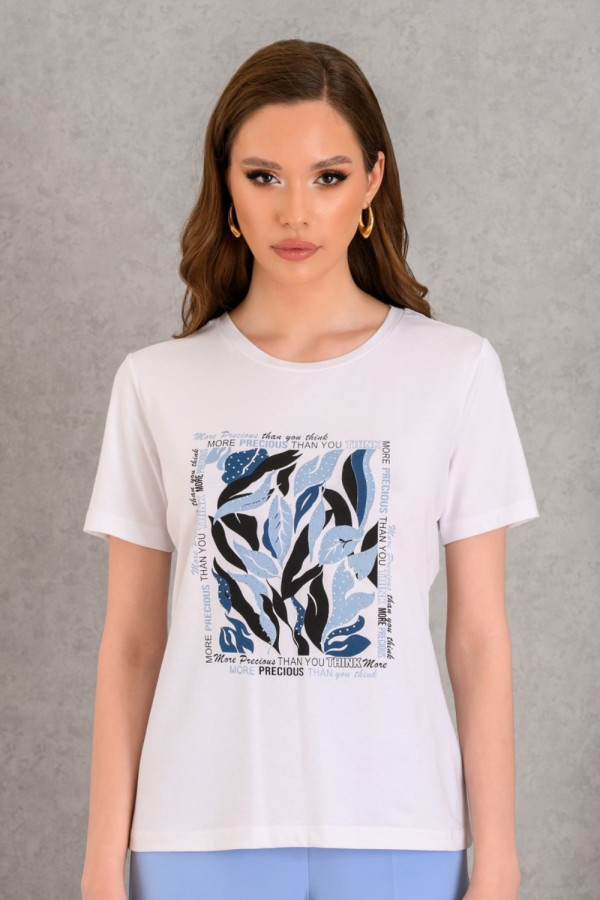 DERPOULI ΓΥΝΑΙΚΕΙΑ ΜΠΛΟΥΖΑ T-SHIRT ΜΕ ΣΙΕΛ ΤΥΠΩΜΑ ΛΕΥΚΟ 1.10.27289
