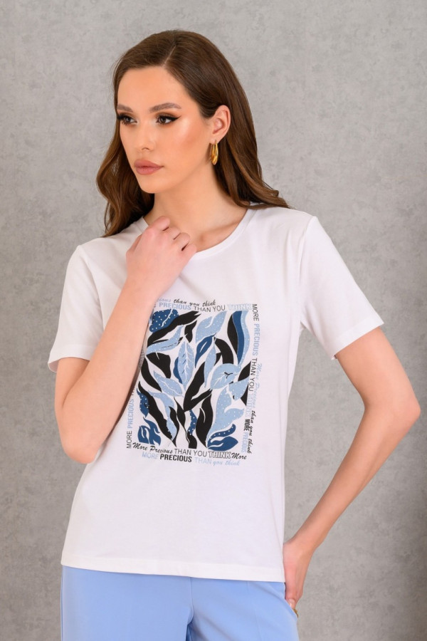 DERPOULI ΓΥΝΑΙΚΕΙΑ ΜΠΛΟΥΖΑ T-SHIRT ΜΕ ΣΙΕΛ ΤΥΠΩΜΑ ΛΕΥΚΟ 1.10.27289