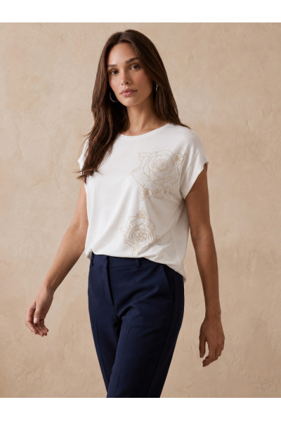 Γυναικεία μπλούζα Derpouli εκρού με floral strass 1.10.39-50896