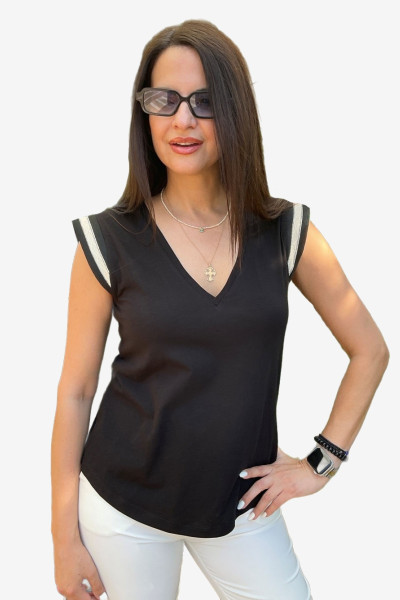 I GOT YOU ΓΥΝΑΙΚΕΙΟ T-SHIRT "V" ΜΕ ΔΙΑΚΟΣΜΗΤΙΚΗ ΤΡΕΣΑ ΜΑΥΡΟ 1.10.39115