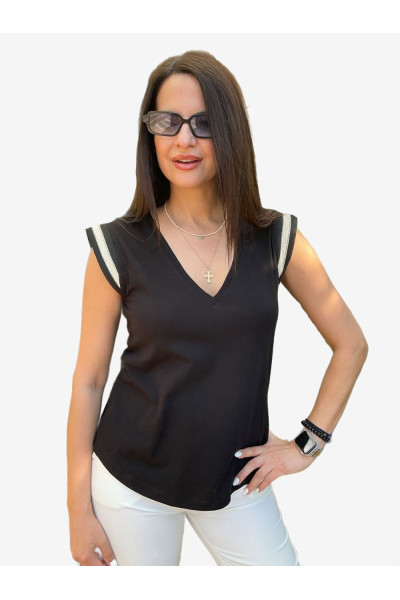 I GOT YOU ΓΥΝΑΙΚΕΙΟ T-SHIRT "V" ΜΕ ΔΙΑΚΟΣΜΗΤΙΚΗ ΤΡΕΣΑ ΜΑΥΡΟ 1.10.39115