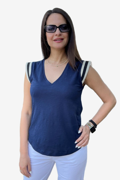 I GOT YOU ΓΥΝΑΙΚΕΙΟ T-SHIRT "V" ΜΕ ΔΙΑΚΟΣΜΗΤΙΚΗ ΤΡΕΣΑ ΜΠΛΕ 1.10.39115