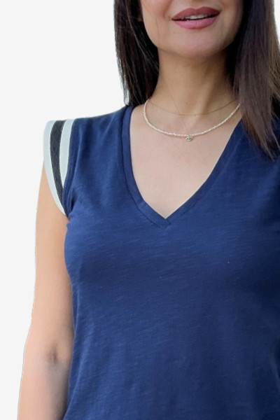 I GOT YOU ΓΥΝΑΙΚΕΙΟ T-SHIRT "V" ΜΕ ΔΙΑΚΟΣΜΗΤΙΚΗ ΤΡΕΣΑ ΜΠΛΕ 1.10.39115