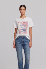 Γυναικείο T-shirt λευκό  βαμβακερό με sardegna print 26-0320375
