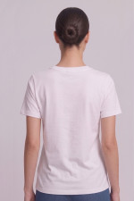 Γυναικείο t-shirt  λευκό με τύπωμα ροζ άρωμα και strass 26-100-BP
