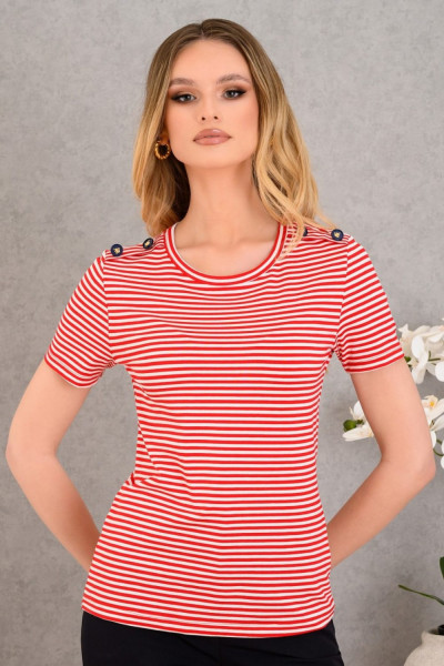 DERPOULI ΓΥΝΑΙΚΕΙΟ T-SHIRT ΡΙΓΕ ΜΕ ΚΟΥΜΠΙΑ ΚΟΚΚΙΝΟ 1.10.27322