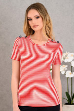 DERPOULI ΓΥΝΑΙΚΕΙΟ T-SHIRT ΡΙΓΕ ΜΕ ΚΟΥΜΠΙΑ ΚΟΚΚΙΝΟ 1.10.27322