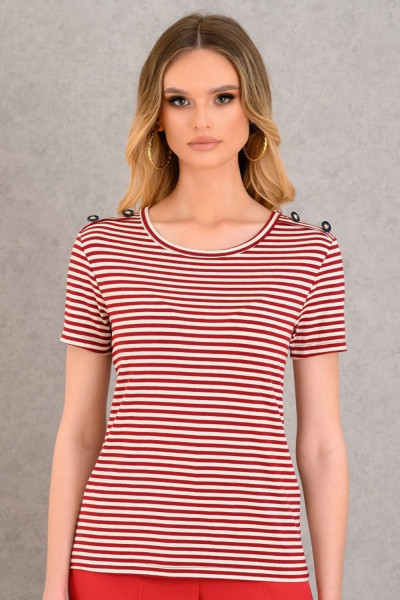 DERPOULI ΓΥΝΑΙΚΕΙΟ T-SHIRT ΡΙΓΕ ΜΕ ΚΟΥΜΠΙΑ ΜΠΟΡΝΤΟ 1.10.27322