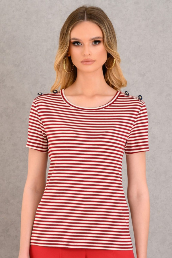 DERPOULI ΓΥΝΑΙΚΕΙΟ T-SHIRT ΡΙΓΕ ΜΕ ΚΟΥΜΠΙΑ ΜΠΟΡΝΤΟ 1.10.27322