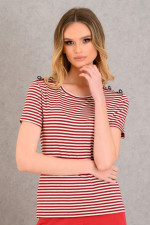 DERPOULI ΓΥΝΑΙΚΕΙΟ T-SHIRT ΡΙΓΕ ΜΕ ΚΟΥΜΠΙΑ ΜΠΟΡΝΤΟ 1.10.27322