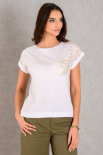 DERPOULI ΓΥΝΑΙΚΕΙΟ T-SHIRT ΒΑΜΒΑΚΕΡΟ ΜΕ ΤΥΠΩΜΑ ΛΕΥΚΟ 1.10.27342