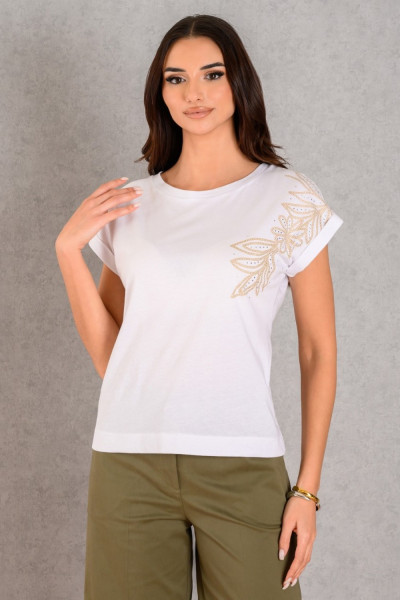 DERPOULI ΓΥΝΑΙΚΕΙΟ T-SHIRT ΒΑΜΒΑΚΕΡΟ ΜΕ ΤΥΠΩΜΑ ΛΕΥΚΟ 1.10.27342