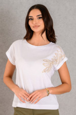 DERPOULI ΓΥΝΑΙΚΕΙΟ T-SHIRT ΒΑΜΒΑΚΕΡΟ ΜΕ ΤΥΠΩΜΑ ΛΕΥΚΟ 1.10.27342