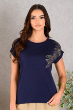 DERPOULI ΓΥΝΑΙΚΕΙΟ T-SHIRT ΒΑΜΒΑΚΕΡΟ ΜΕ ΤΥΠΩΜΑ ΜΠΛΕ 1.10.27342