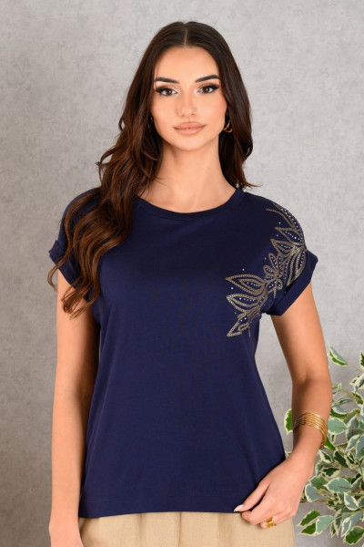 DERPOULI ΓΥΝΑΙΚΕΙΟ T-SHIRT ΒΑΜΒΑΚΕΡΟ ΜΕ ΤΥΠΩΜΑ ΜΠΛΕ 1.10.27342