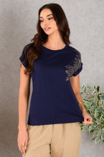 DERPOULI ΓΥΝΑΙΚΕΙΟ T-SHIRT ΒΑΜΒΑΚΕΡΟ ΜΕ ΤΥΠΩΜΑ ΜΠΛΕ 1.10.27342