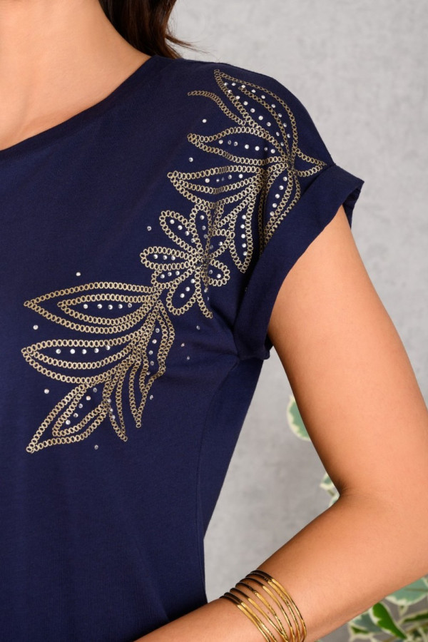 DERPOULI ΓΥΝΑΙΚΕΙΟ T-SHIRT ΒΑΜΒΑΚΕΡΟ ΜΕ ΤΥΠΩΜΑ ΜΠΛΕ 1.10.27342