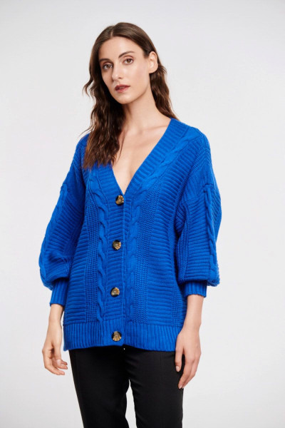 FIBES WOMEN'S LONG SLEEVE KNIT JACKET WITH PATTERN ROYAL 03-6501